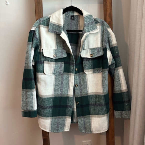 SHEIN Jackets & Blazers - SHEIN Green Plaid Shacket